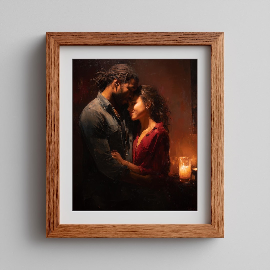 Couple Embrace Oil Painting Print - Romantic Candlelit Art (digital ...