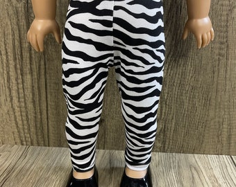 Fits American Girl 18 Inch Dolls Zebra Animal Print Ankle Length Leggings