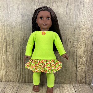 Made For 18 Inch Dolls Like American Girl Corduroy Floral Print Skirt, Tee Shirt, Leggings 3 Piece Set image 2