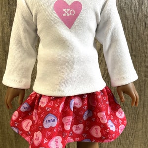 Valentine Conversation Hearts Tee and Skirt Fits 14.5 Dolls Like Welliwishers Red Pink and White image 2