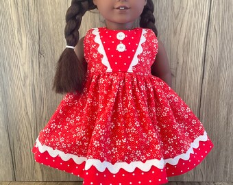 Made to fit American Girl 18" Dolls Pretty Red and White Floral Sleeveless Dress Free Domestic Shipping For Orders 35+