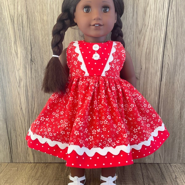 Made to fit American Girl 18" Dolls Pretty Red and White Floral Sleeveless Dress Free Domestic Shipping For Orders 35+