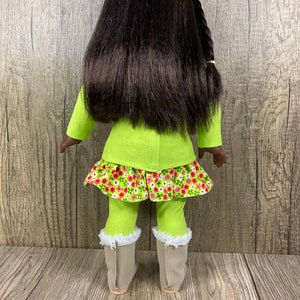 Made For 18 Inch Dolls Like American Girl Corduroy Floral Print Skirt, Tee Shirt, Leggings 3 Piece Set image 5