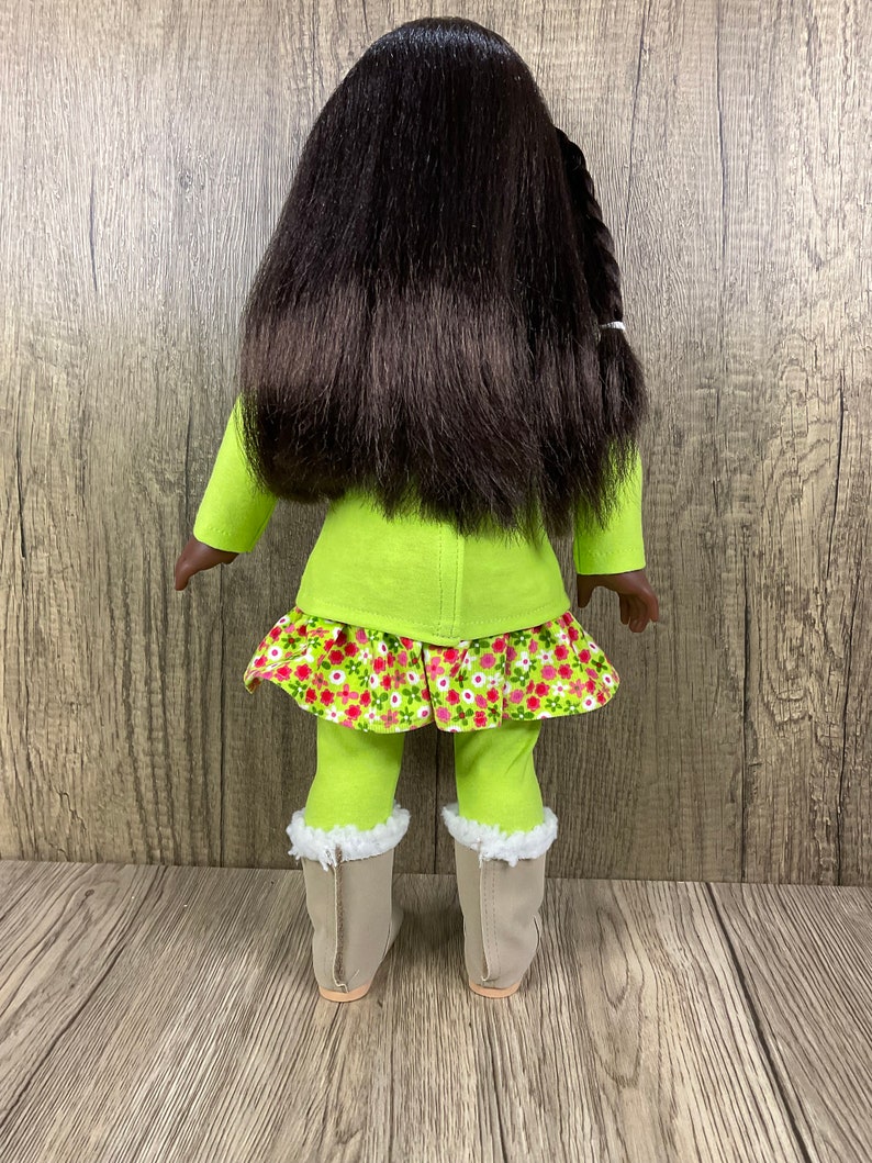 Made For 18 Inch Dolls Like American Girl Corduroy Floral Print Skirt, Tee Shirt, Leggings 3 Piece Set image 5