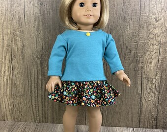 2 Piece Set Handmade to Fit American Girl 18 Inch Dolls Tee Shirt and Ruffled Skirt