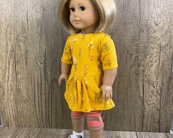 Made For American Girl 18" Dolls Tee Shirt Knit Dress and Leggings