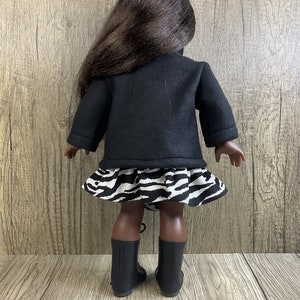 Made For American Girl 18 Dolls Black Polar Fleece Half Zip Pullover and Zebra Print Corduroy Skirt image 2