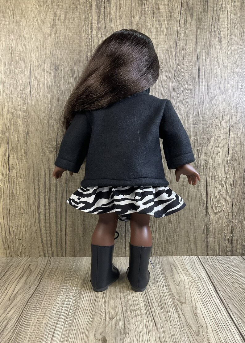 Made For American Girl 18 Dolls Black Polar Fleece Half Zip Pullover and Zebra Print Corduroy Skirt image 2