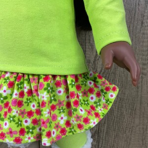 Made For 18 Inch Dolls Like American Girl Corduroy Floral Print Skirt, Tee Shirt, Leggings 3 Piece Set image 3