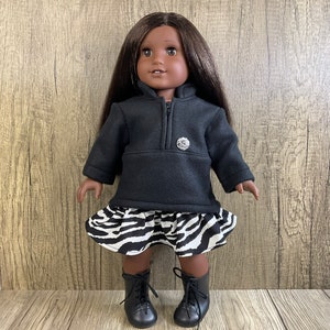 Made For American Girl 18 Dolls Black Polar Fleece Half Zip Pullover and Zebra Print Corduroy Skirt image 1