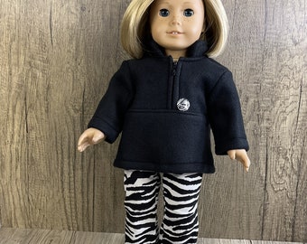 18 Inch Doll Clothes Polar Fleece Half Zip Pullover and Boot Cut Pants Animal Zebra Print