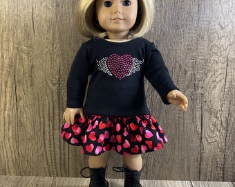 Valentine 2 Piece Set Handmade to Fit American Girl 18 Inch Dolls Tee Shirt and Ruffled Skirt