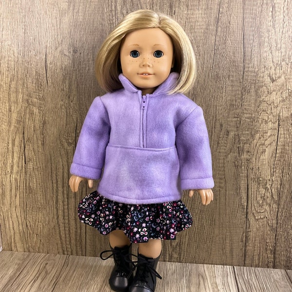 Made For American Girl 18" Dolls Tie Dye Lavender Half Zip Pullover and Floral Corduroy Skirt
