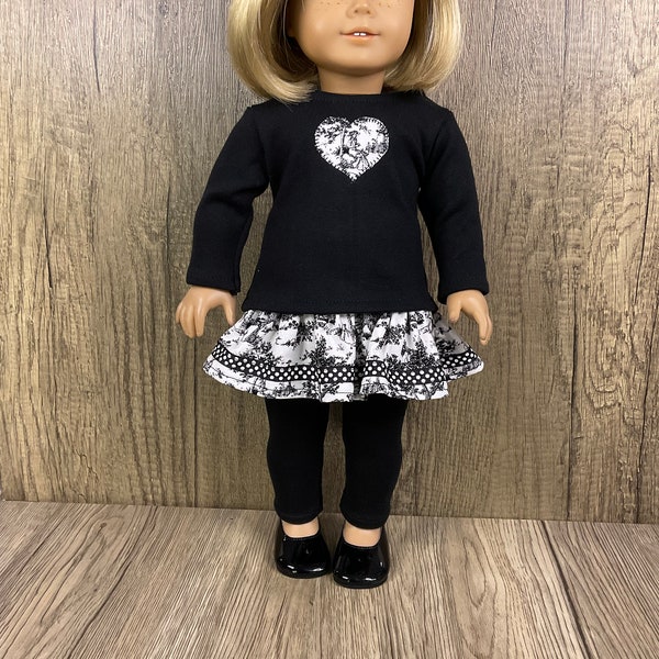 Made For 18 Inch Dolls Like American Girl Toile Print Skirt, Tee Shirt, Leggings 3 Piece Set