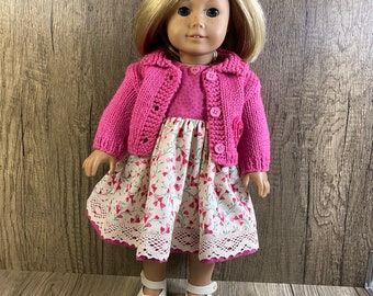 Valentine Flower Bud Hearts Dress and Sweater Fits 18 Inch American Girl Dolls