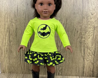 Halloween Bats Fits American Girl 18" Dolls Graphic Tee and Skirt