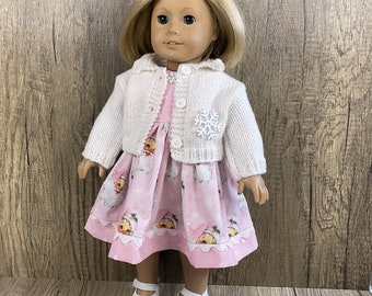 Santa Dress and Sweater Fits 18 Inch American Girl Dolls Retro Pink and White