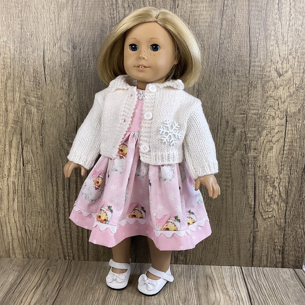 Santa Dress and Sweater Fits 18 Inch American Girl Dolls Retro Pink and White