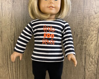 Halloween Graphic Tee Fits 18 Inch Dolls Orange FAB BOO LOUS on Black and White Stripes