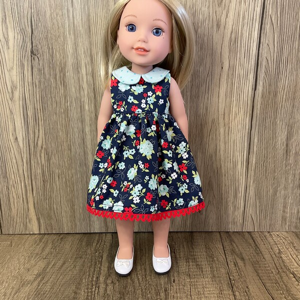 Fits Welliewishers Sleeveless Floral Print Dress With Peter Pan Collar