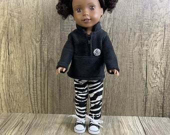 Fits 14.5 Inch Welliewishers Polar Fleece Half Zip Top and Animal Zebra Print Corduroy Pants