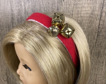 Headband for 18" Dolls and Blythe Red With Gold Jingle Bells