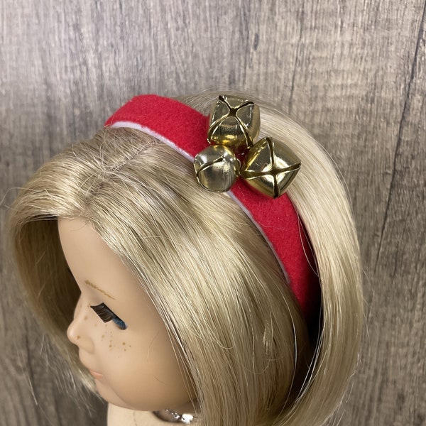 Headband for 18" Dolls and Blythe Red With Gold Jingle Bells