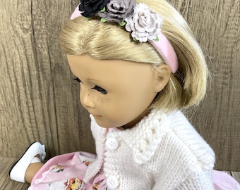 Headband for 18" Dolls and Blythe Pink and Grey Flowers