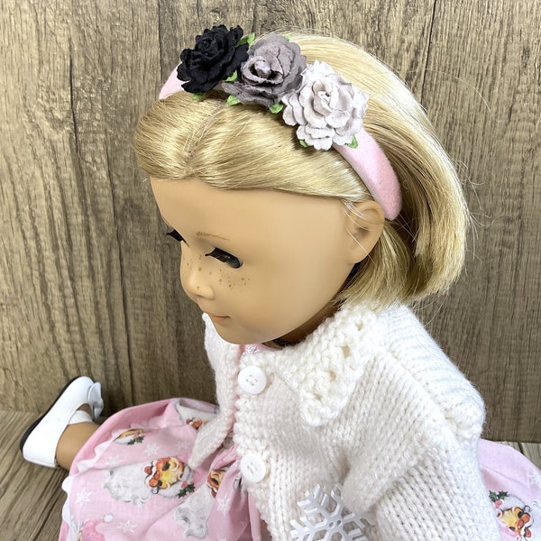 Headband for 18" Dolls and Blythe Pink and Grey Flowers
