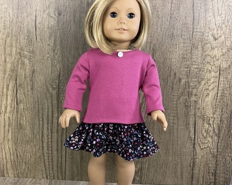 2 Piece Set Handmade to Fit American Girl 18 Inch Dolls Tee Shirt and Ruffled Skirt