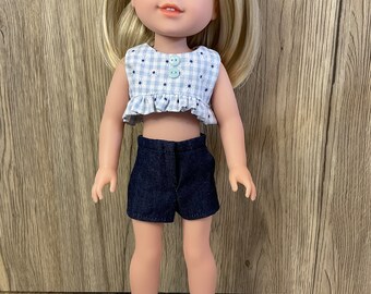 Summer Cropped Top and Shorts Handmade to Fit Welliewishers Dolls