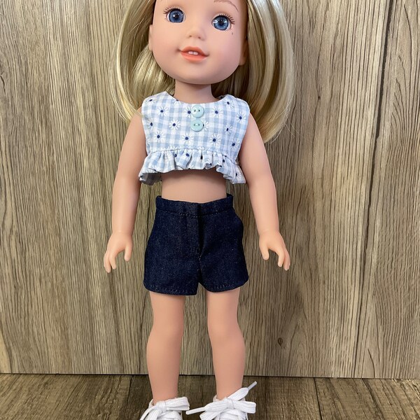 Summer Cropped Top and Shorts Handmade to Fit Welliewishers Dolls