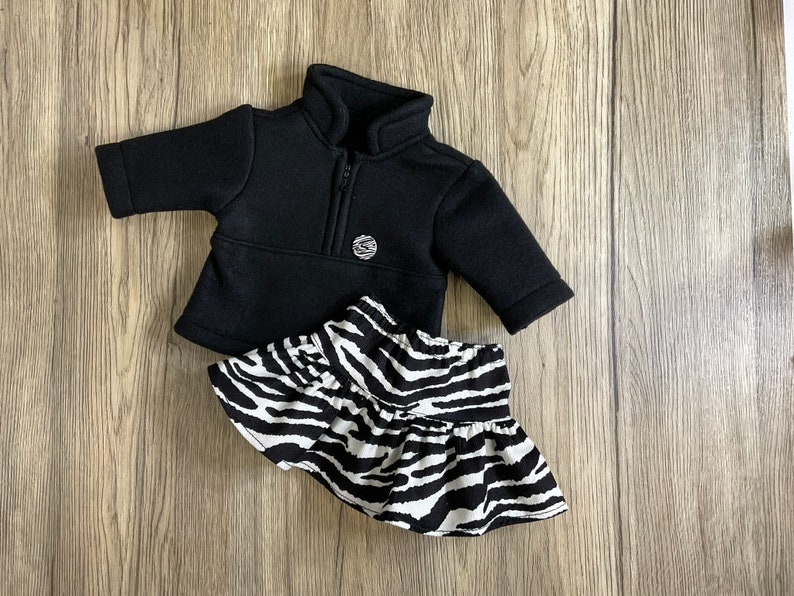 Made For American Girl 18 Dolls Black Polar Fleece Half Zip Pullover and Zebra Print Corduroy Skirt image 3