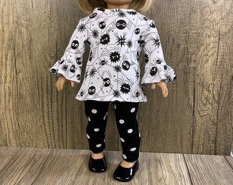 Halloween Spiders Made For American Girl 18 Inch Dolls Bell Sleeved Tunic Top and Leggings