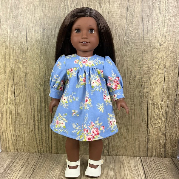 Classic Dress to Fit American Girl 18 Inch Dolls Blue Floral