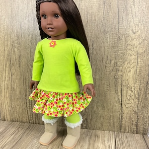 Made For 18 Inch Dolls Like American Girl Corduroy Floral Print Skirt, Tee Shirt, Leggings 3 Piece Set image 1