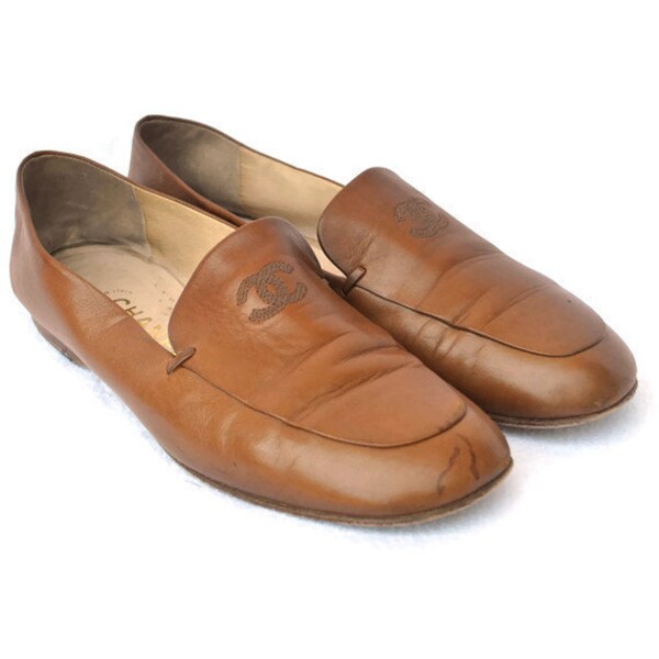 Chanel Loafers / brown leather / 80s shoes / size 39.5 Europe or 8.5 US