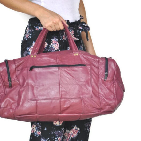 RESERVED for Glenda.....Duffle Leather Bag / burgundy travel bag