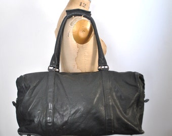 Duffle Leather Bag / black travel Weekender / unisex