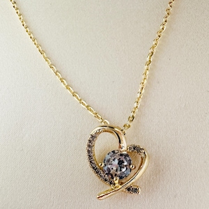 Gold Heart Pendant Necklace: Cubic Zirconia, Elegant Gift