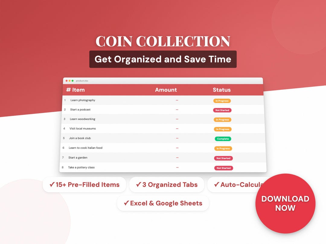 Coin Collection | Fun Activity Excel Template | Hobby Tracker | Google ...