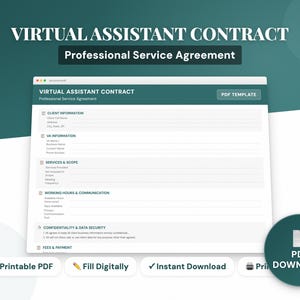 Virtueller Assistentenvertrag | VA-Service-Vereinbarung PDF | Freelancer 2012-Formular | Sofort Download