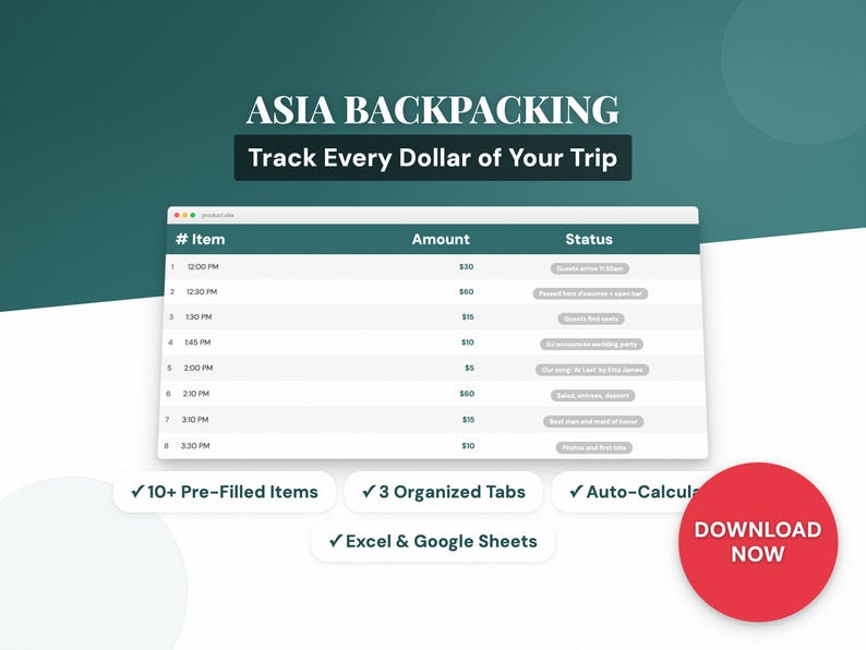 Asia Backpacking | Travel Excel Template | Trip Planner | Google Sheets ...