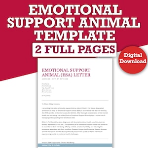 Plantilla de carta editable para animales de apoyo emocional (ESA): carta profesional para animales de apoyo emocional para alojamiento y viajes