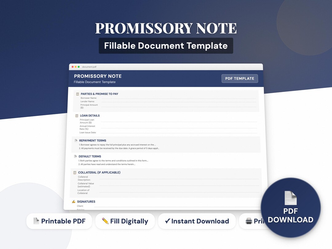 Promissory Note Template | Loan Promissory Agreement PDF | IOU Note ...