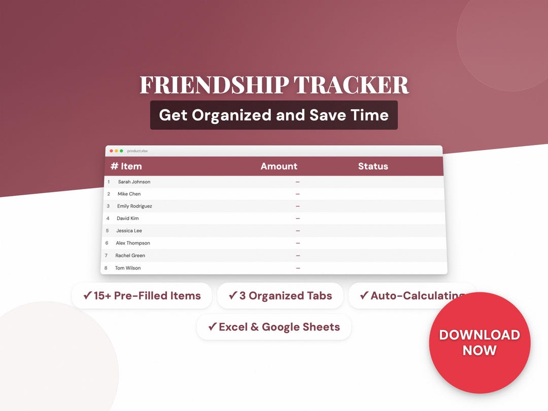 Friend Path Checker Friendship Tracker | Friend Contact Log Excel Template | Social Circle ...