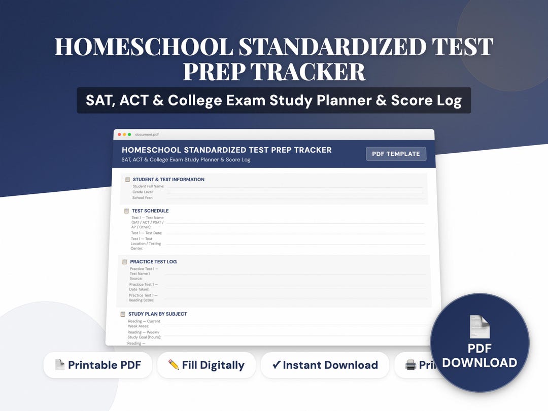 Homeschool Test Prep Tracker PDF | SAT, ACT & College Exam Study ...