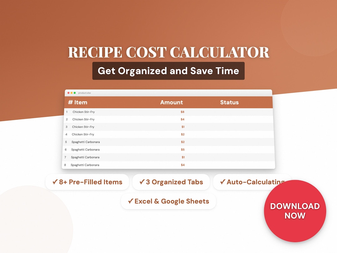Recipe Cost Calculator Spreadsheet | Food Costing & Pricing Template ...