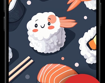 Dark Sushi iPhone Wallpaper – Edgy Japanese Art (Digital Download)