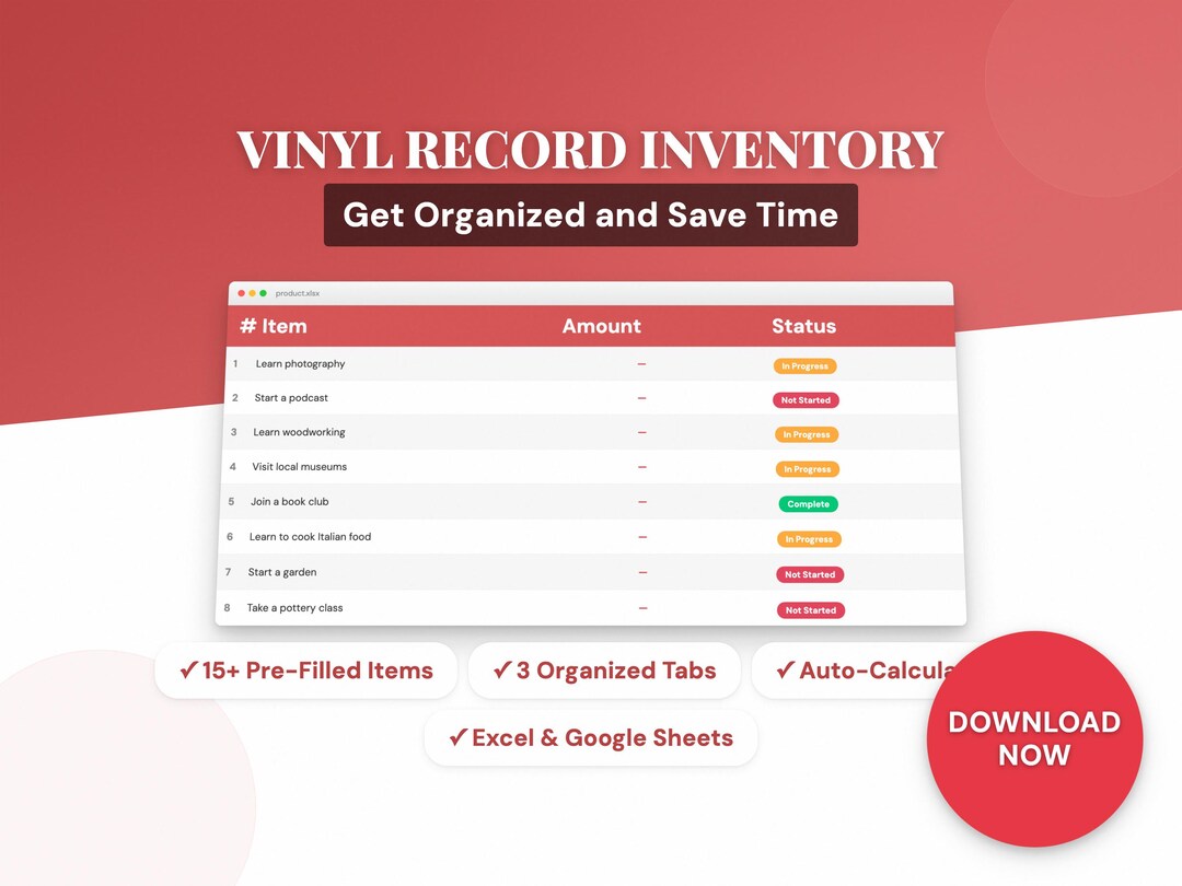 Vinyl Record Inventory | Fun Activity Excel Template | Hobby Tracker ...